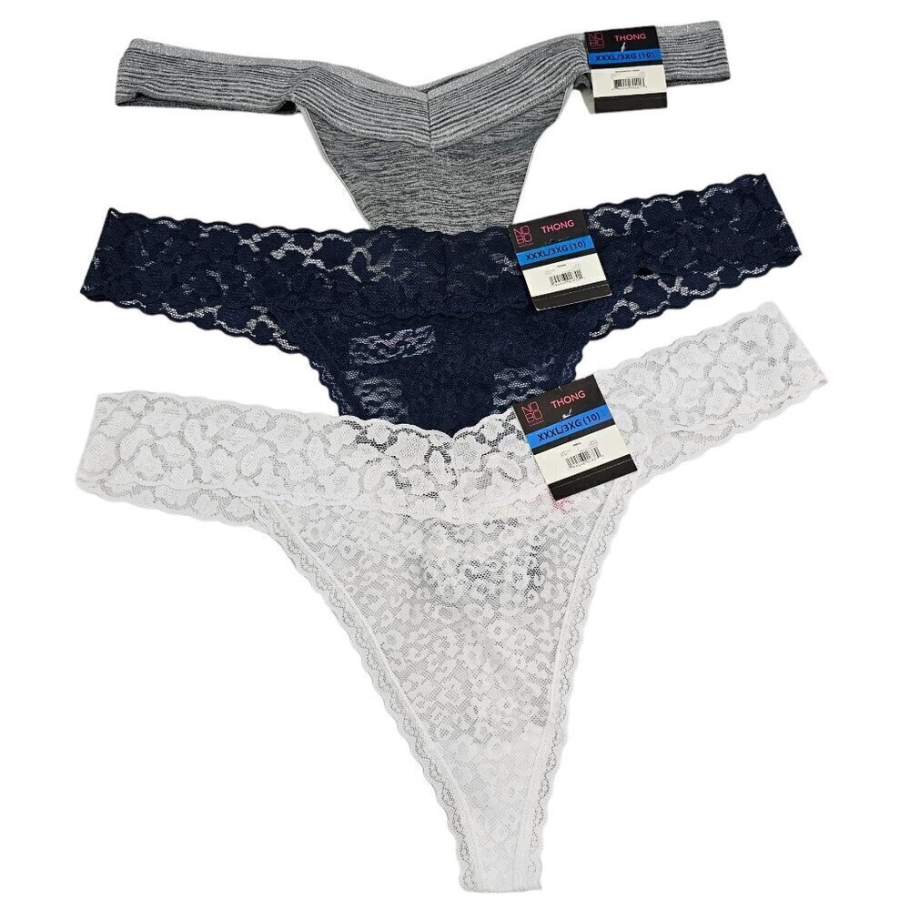 No Boundaries Women’s 3-Pack Multi-Color Seamless Lace Thong Panties – Size XXXL